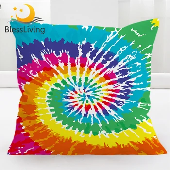 BlessLiving Tie Dye Pillow Covers Bohemian Hippie Cushion Cover Rainbow Tye Dye Decorative Throw Pillow Cases for Couch Sofa Bed 1