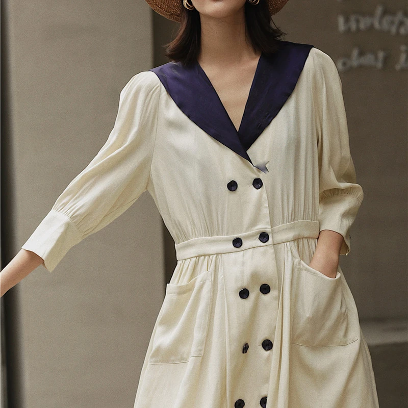 GALCAUR повседневное белое платье для женщин матросский воротник с высокой талией