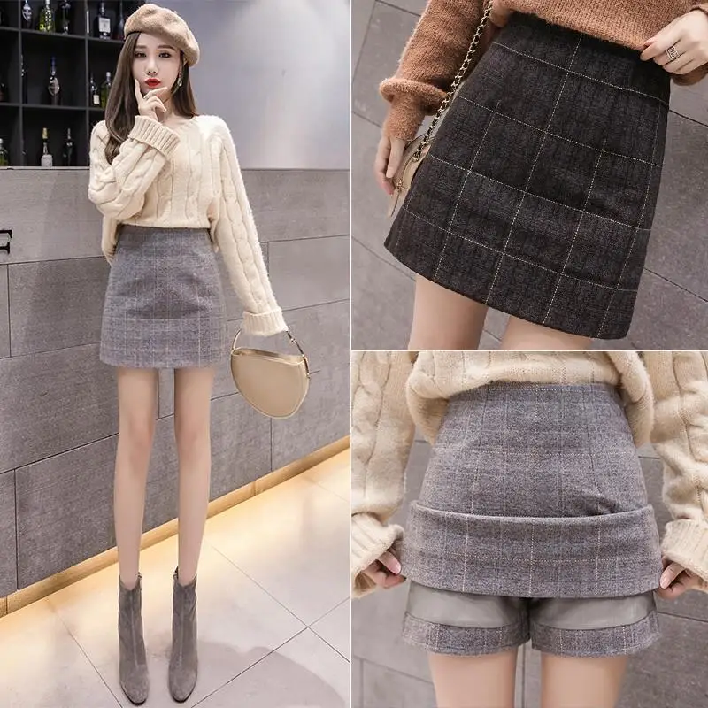 

Spring Autumn Women's Short Skirts 2021 The New Fashion Wild Loose Sweet Style High Waist A-line Skirt Striped Pattern Bag Hip