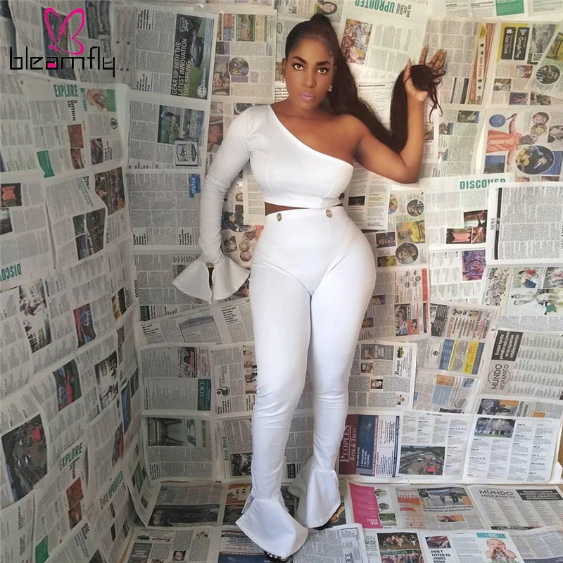 Одноцветный белый женский сексуальный комплект из двух предметов на одно плечо с