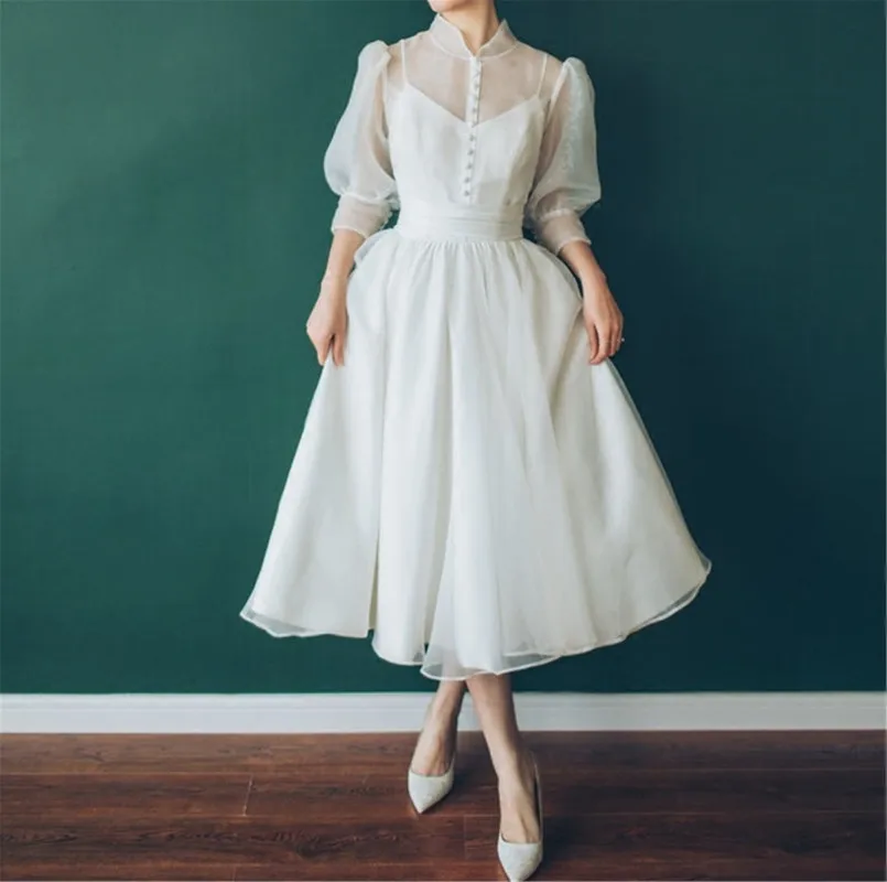 Очаровательное Короткое свадебное платье 2020 Пляжное Платье-трапеция с рукавом