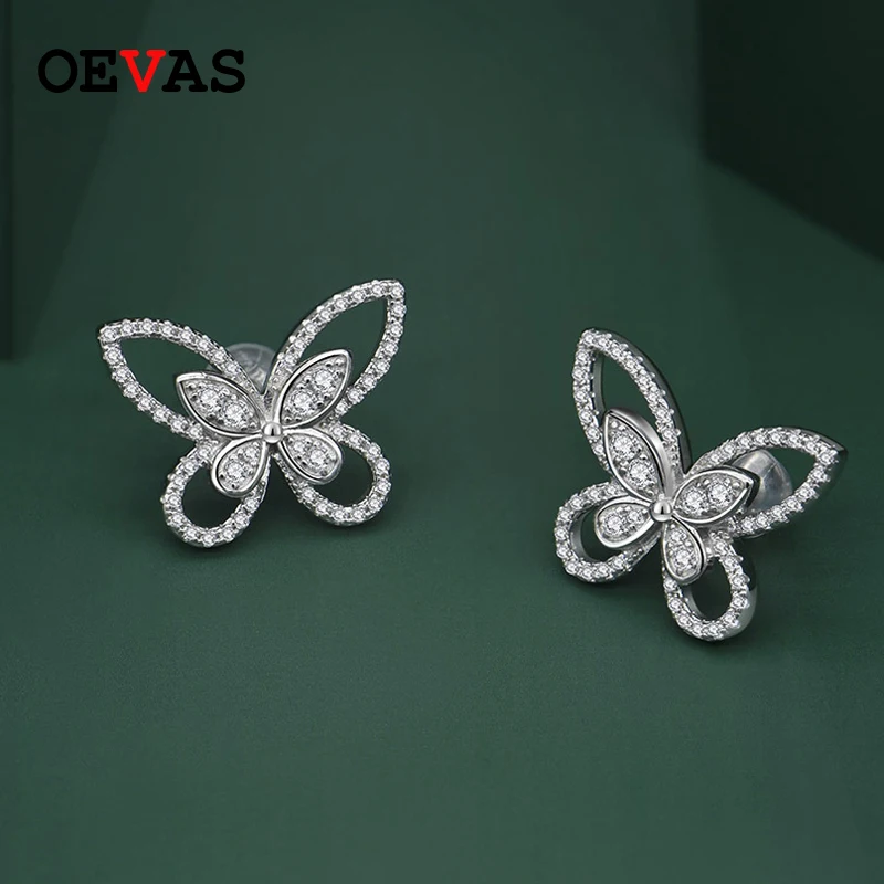 Серьги гвоздики OEVAS из серебра 100% пробы с муассанитом 925 пробы|Серьги-гвоздики| |