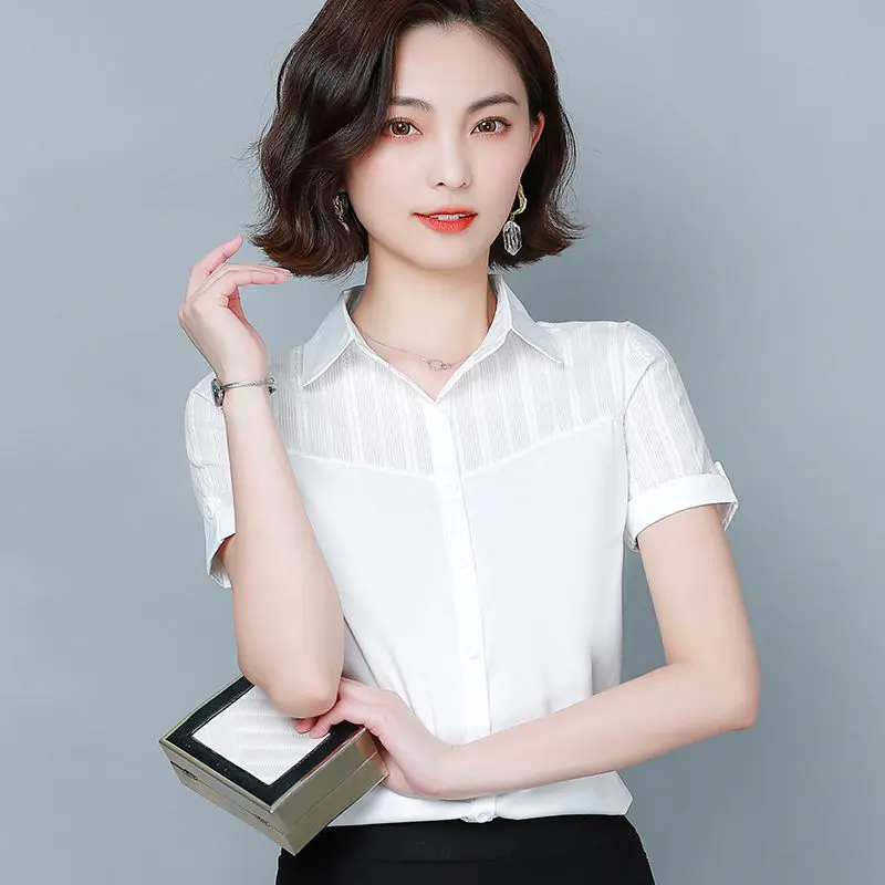 

plus size Blouse Women 2021 Summer Chiffon Career Shirts Blouse Tops Fashion Casual Slim short sleeve Blouses Femme Blusa