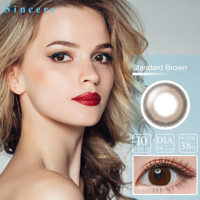 

Sincere vision 10pcs/box Contact Lenses Standard brown Soft for Eyes big pupil Contact Lens Myopia Prescription degree