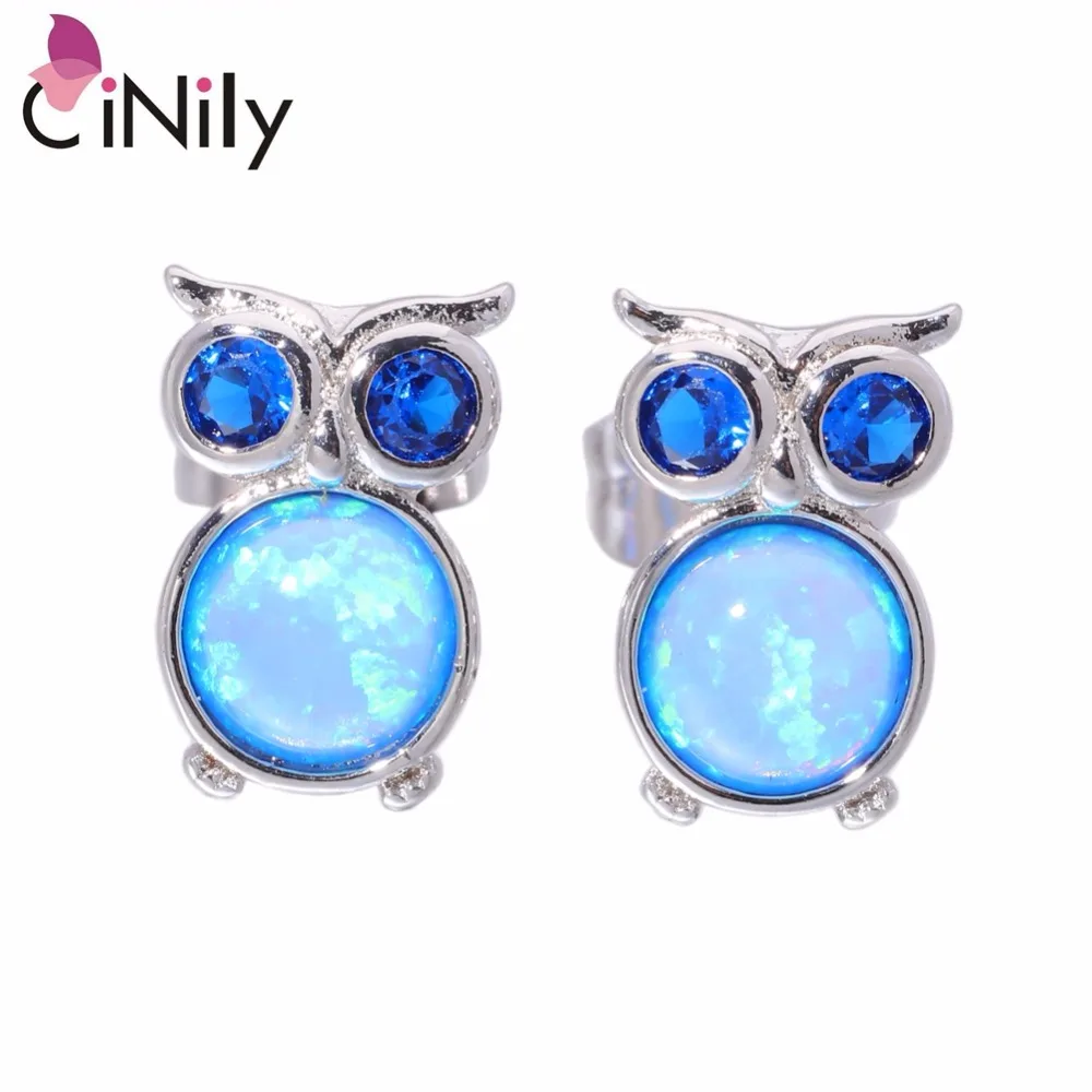 Женские серьги-гвоздики с белым и голубым огненным опалом 10 мм | Украшения