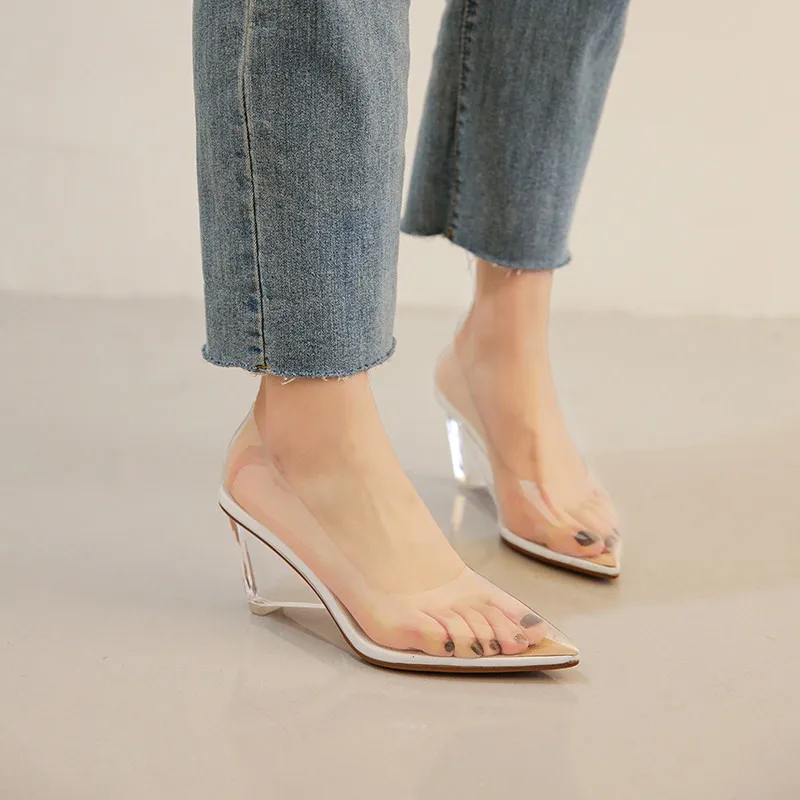 

FEDONAS Women Casual Party Night Club Shoes Spring Summer New Rhinestone Transparent Mature Fashion Sexy Wedges Shoes Woman