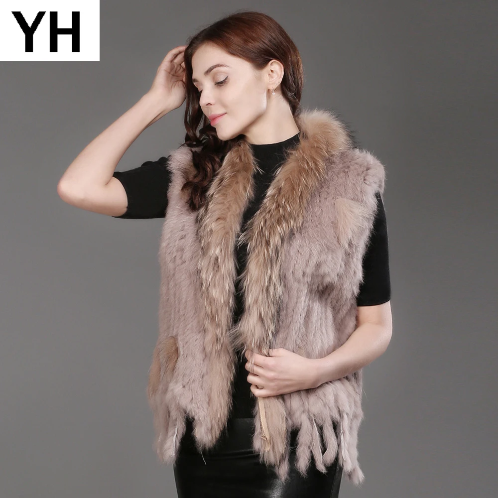 Вечерние бренд Для женщин подлинные реальные трикотажные кроличий мех жилет