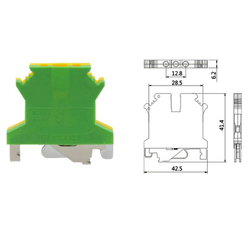 50 шт. Клемма заземления блоки USLKG2.5 din рейка Винтовые клеммы UK 2.5B Morsettiera желтый и зеленый цвета разъем