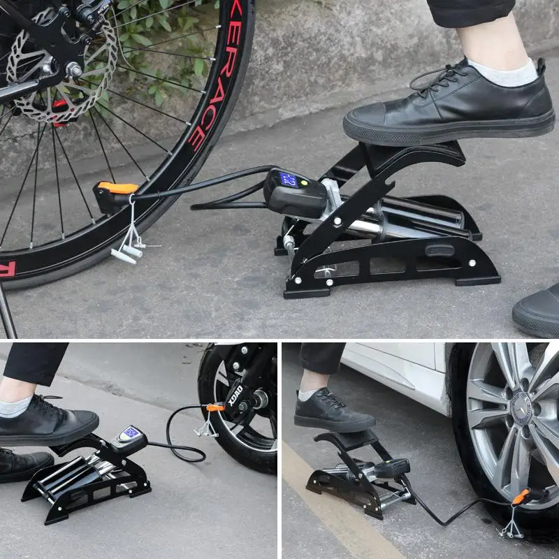 Ножной велосипедный насос с манометром портативный стальной ножной высокого