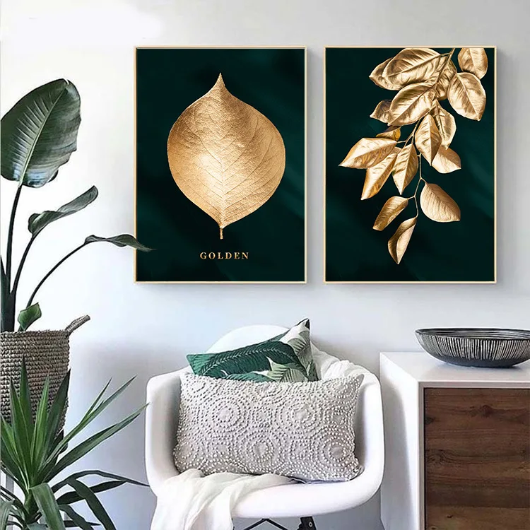 

Golden Plant Leaves Picture Wall Poster Abstract Modern Style Canvas Print Painting Art Aisle Living Room Unique Decoration