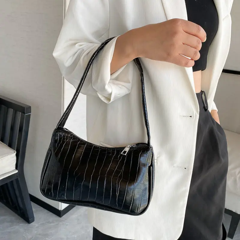 

PU Leather Women Underarm Shoulder Bags Fashion Crocodile Pattern Ladies Handbag Vintage Female Clutch Purse Small Tote