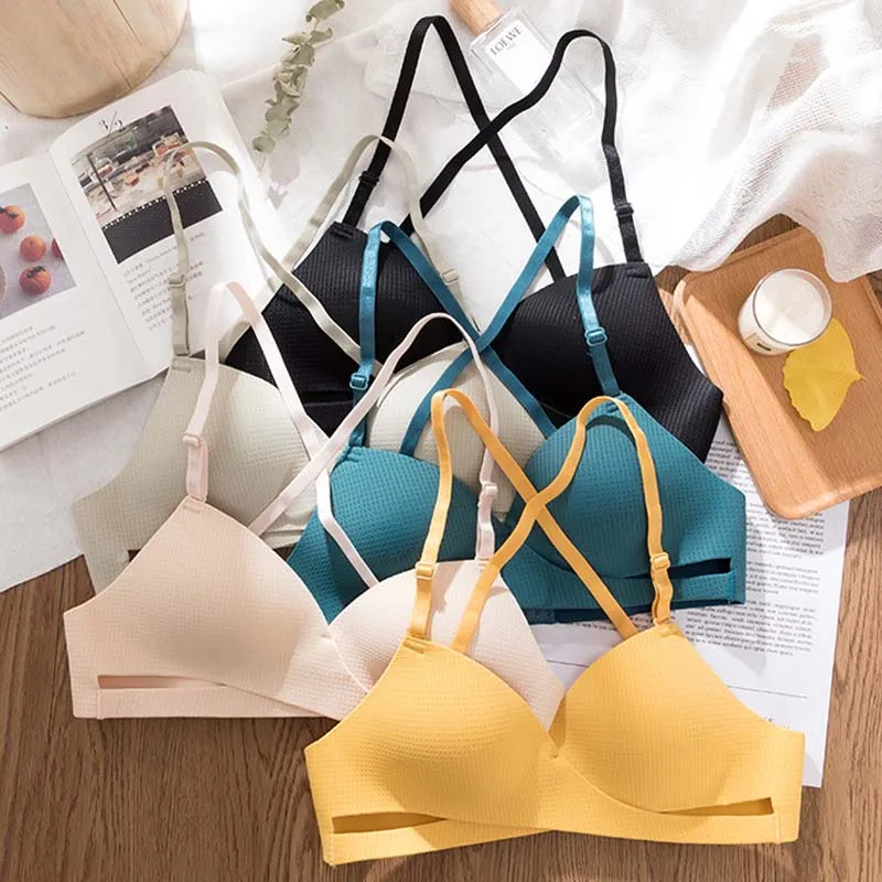 Женский бесшовный бюстгальтер Roseheart желтый слитный без косточек с вырезами и