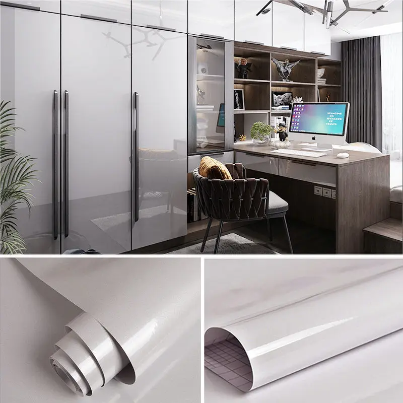 

Pearl Gray Home Decoration Films Vinyl Self-adhesive Stickers for Furniture Renovation Kitchen Cabinets Waterproof Wallpaper