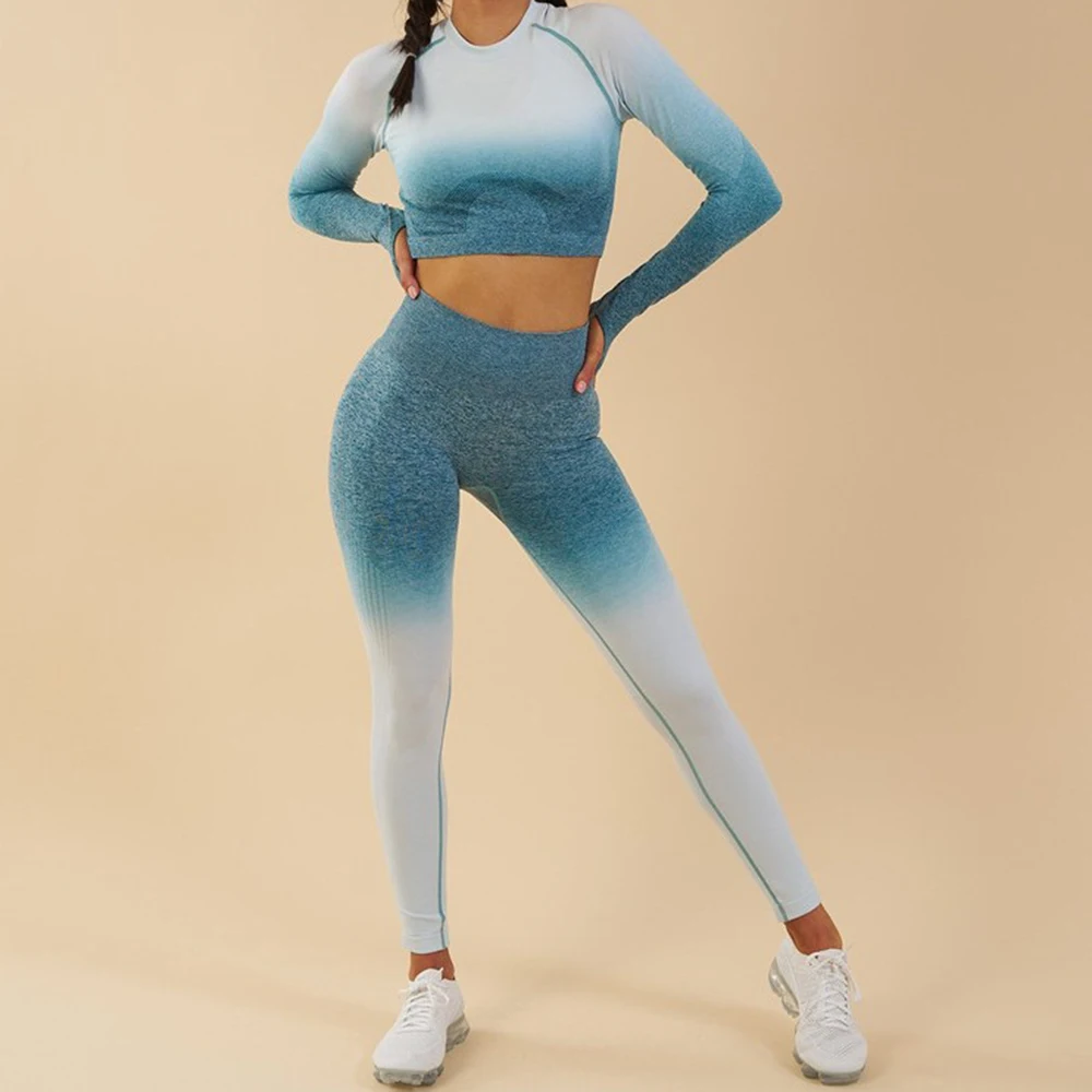 Женский комплект для йоги одежда спортзала Омбре бесшовные градиентные леггинсы