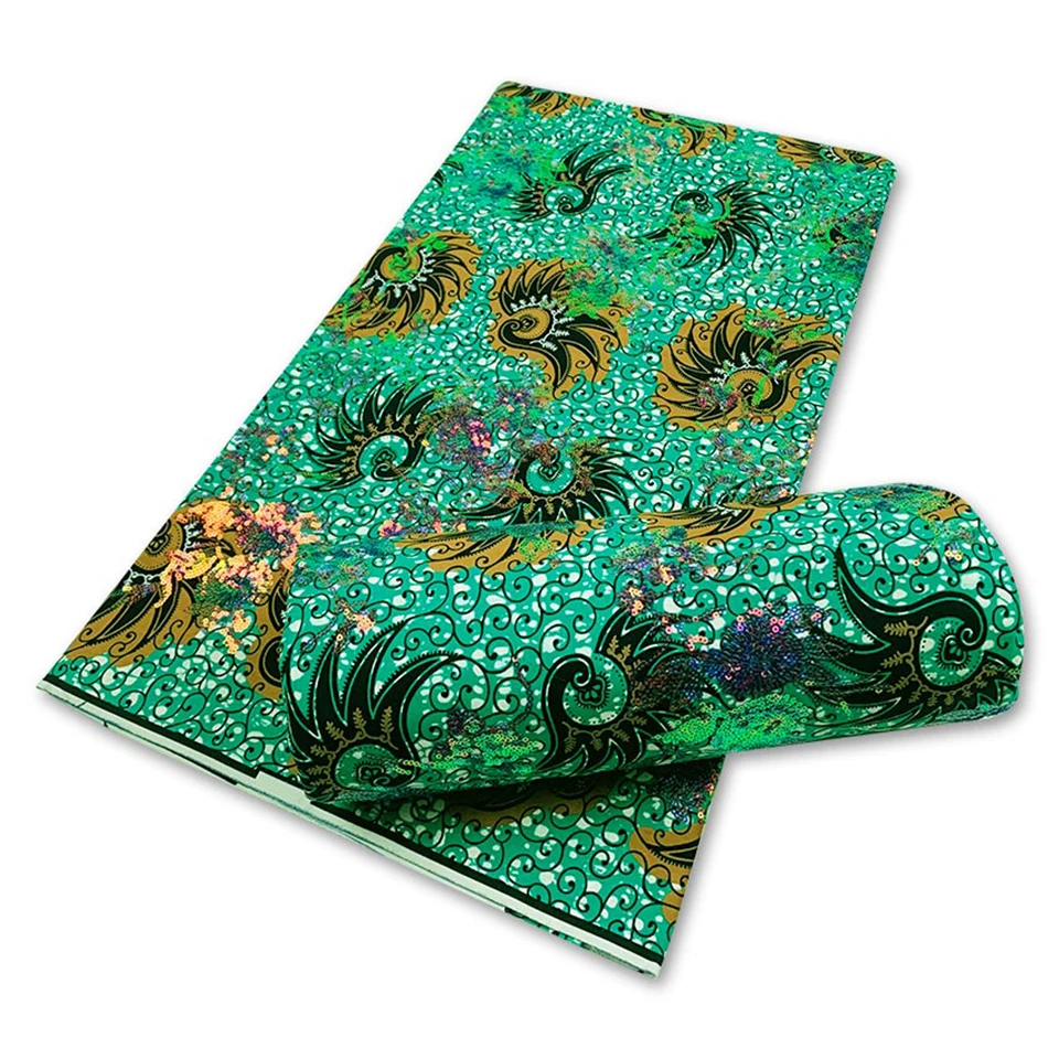

Latest Sequins African Fabrics 100% Cotton Batiki Wax Prints Kitenge/Pagnes/Kikwembe Embroidered Sequins YXL-5
