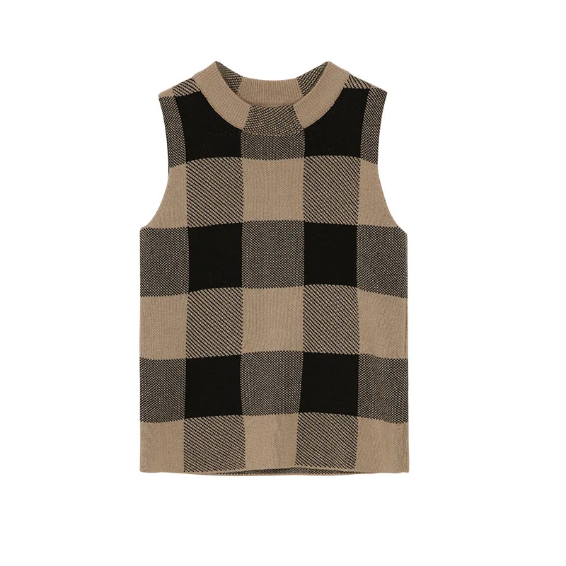 

European Classic Khaki Plaid Woman Sweaters 2021 Vintage O-neck Long Sleeve Knitted Cardigan Women Autumn Winter Clothes