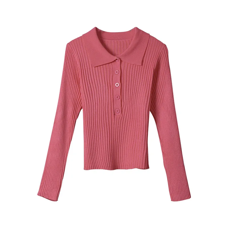 

Women Spring Autumn Slim Blue Solid Color Knitted Short T-Shirt Ladies Fashion Slim Pullovers Female Brand Casual Tops ZM438