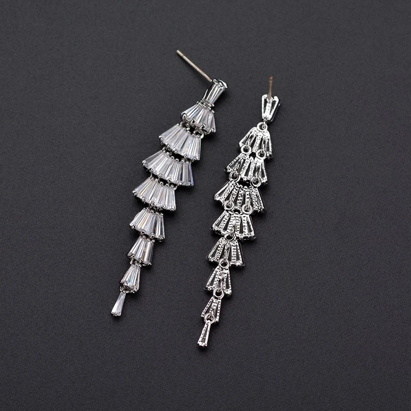 

Long Fringe AAA Zircon Earrings For Women 2020 Trend European American Copper S925 Silver Needle Lavish Dinner Eardrop