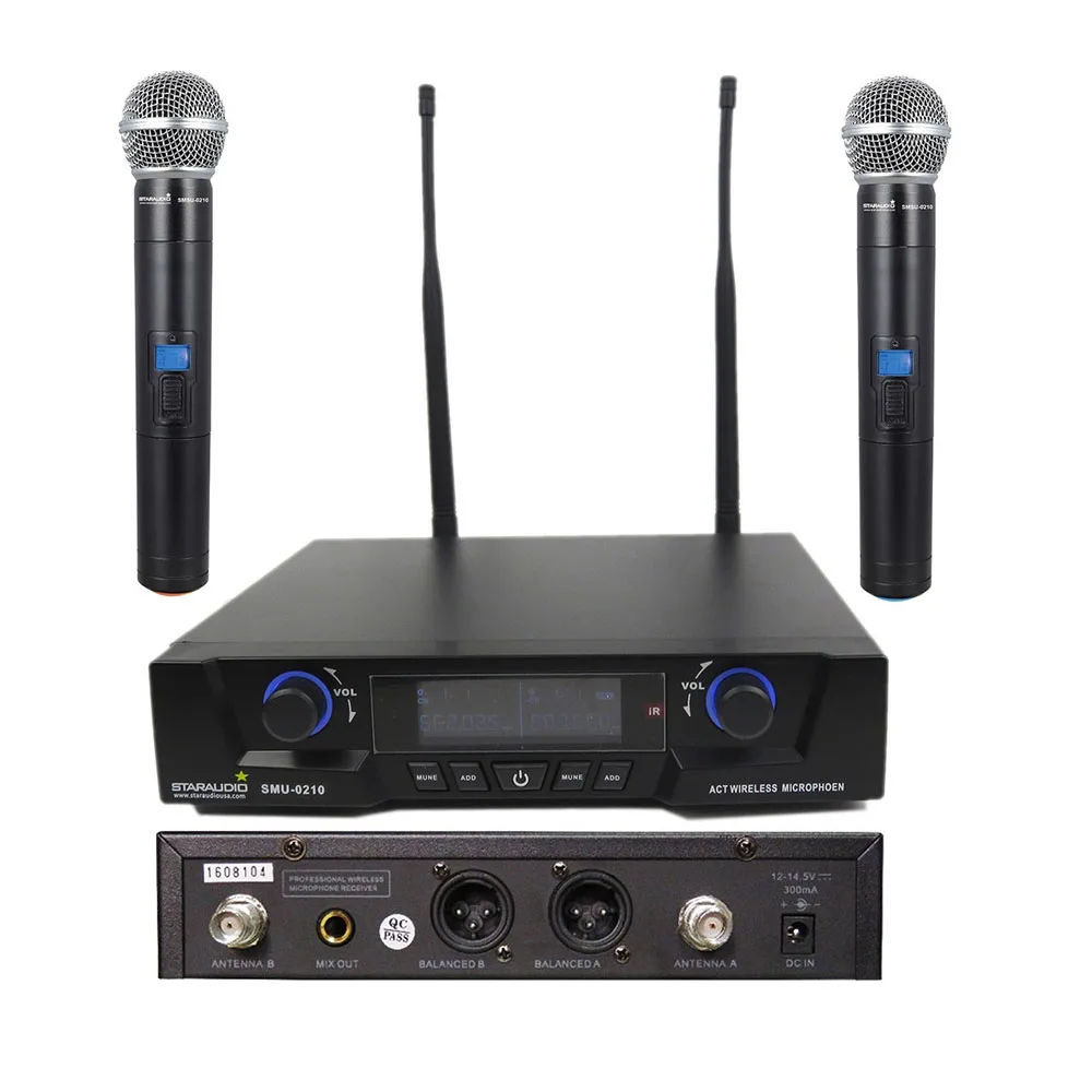 STARAUDIO профессиональный беспроводной микрофон Двухканальный UHF Ручной беспроводной микрофон для сцены вечерние церковные SMU-0210