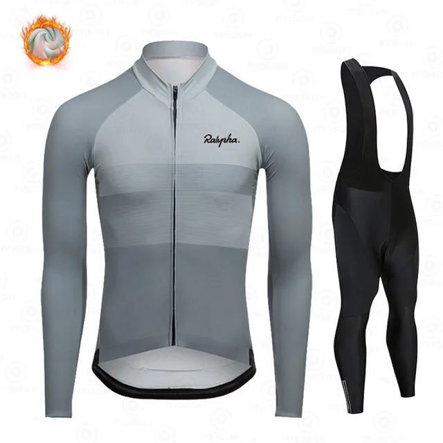 

Winter Thermal Fleece Long Sleeve Cycling Jersey Set Bib Pants Ropa Ciclismo Ralvpha Bicycle Clothing MTB Bike Men Clothes Suit
