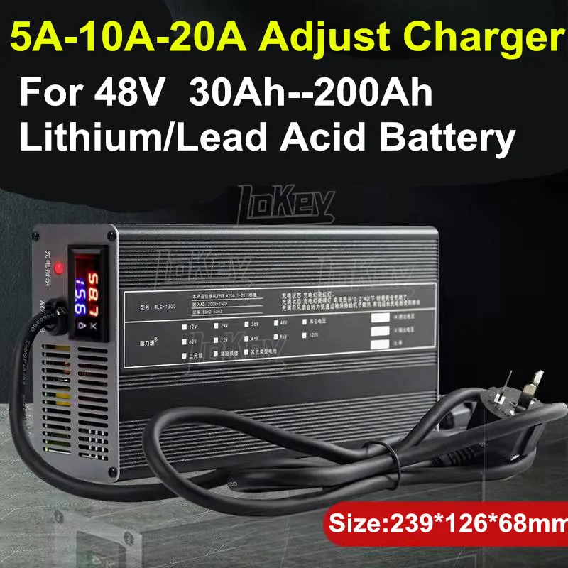 

NEW Adjust charger 48V 5A 10A 20A 13S 54.6V 14S 58.8V lipo 16S 58.4V lifepo4 With LED for lithium ion lifepo4 lead acid battery