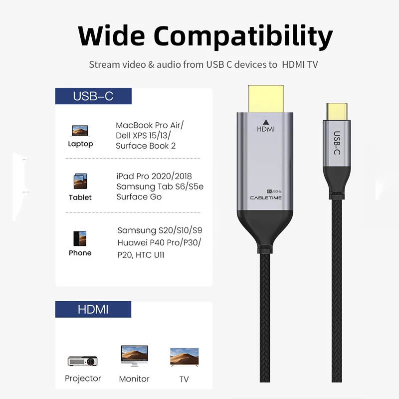Кабель CABLETIME USB C HDMI Type к Thunderbolt 3 4K 60 Гц для Huawei MacBook Samsung Galaxy S8 + компьютерный ноутбук