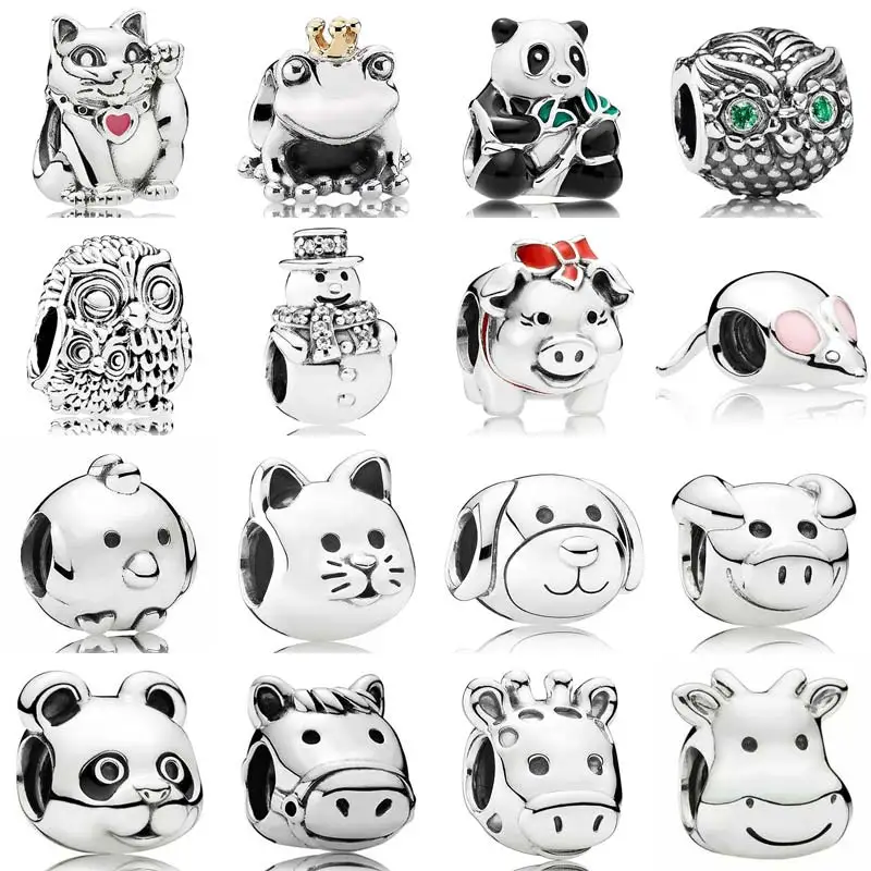 

Lucky Waving Cat Frog Prince Panda Playful Pig Parent Owl Animal Bead 925 Sterling Silver Charm Fit Fashion Bracelet Diy Jewelry
