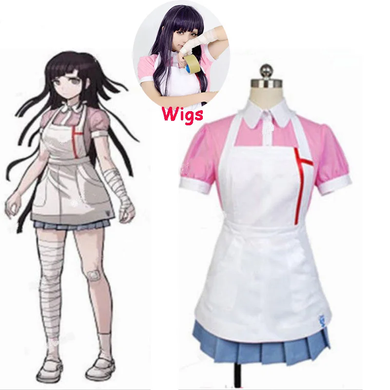 

Dangan Ronpa 2 Mikan Tsumiki Danganronpa Dress Cosplay Costume Danganronpa Mikan Tsumiki Cosplay Shirt + skirt + apron and wigs