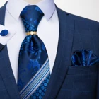 Мужской галстук носовой платок манжеты галстук набор жаккардовый Шелковый Синий свадебный формальный деловечерние вечерний галстук кольцо набор DiBanGu