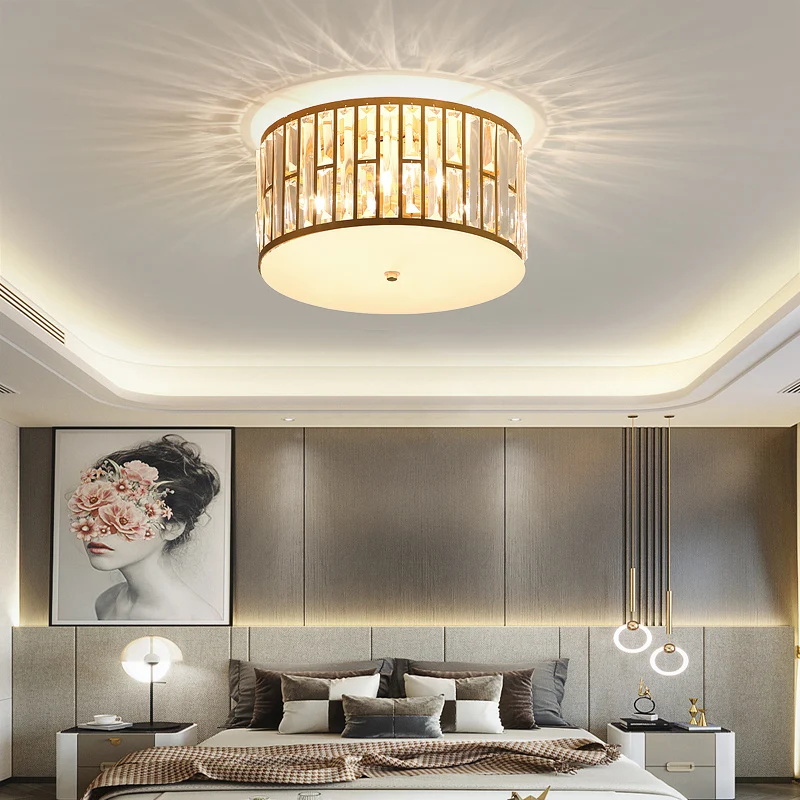 Светодиодные потолочные светильники для гостиной спальни с кристаллами золотые