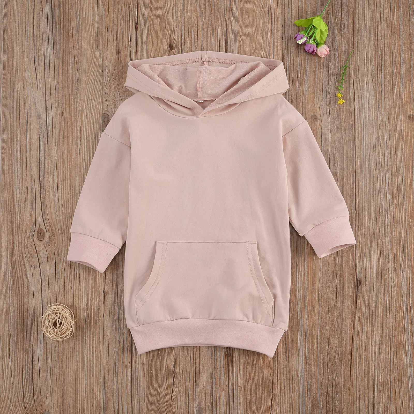 Autumn Fashion Kids Girls Hoodies Dress Outfits 1-5Y Solid Long Sleeve Pullover Pocket Long Length Straight Dress