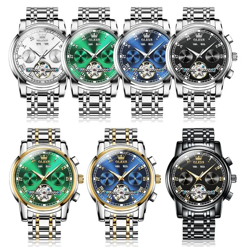 OLEVS светящиеся многофункциональные полнофункциональные механические часы