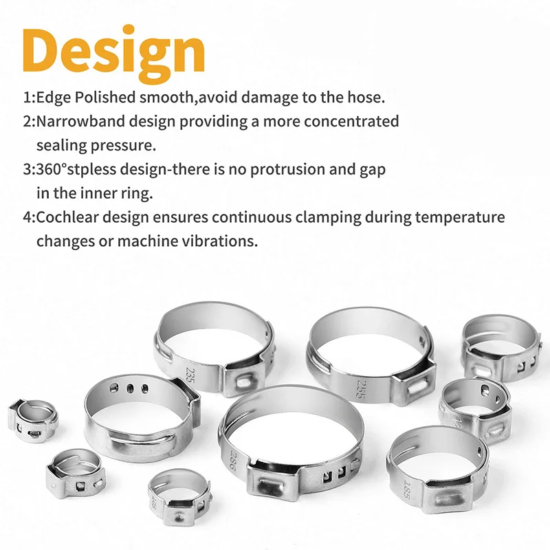 Новинка 100 шт. 304 нержавеющая сталь одиночные хомуты для шлангов 10 размеров с