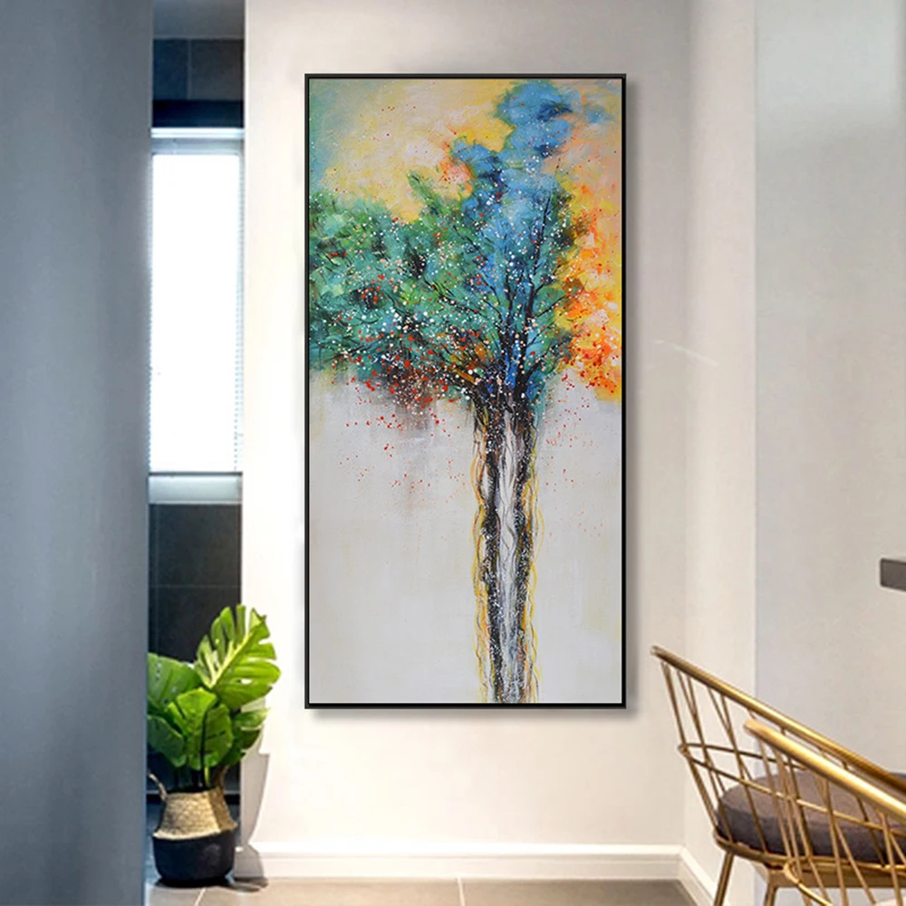 Простой красочный постер богатых деревьев ручной работы Современная