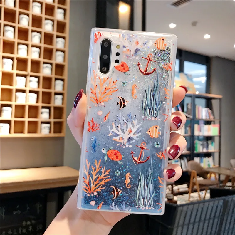 Чехол для Samsung Galaxy Note 10 Plus 5G Note10 9 8 S10 S9 S8 A50 A70 с зыбучим песком блестящим коралловым