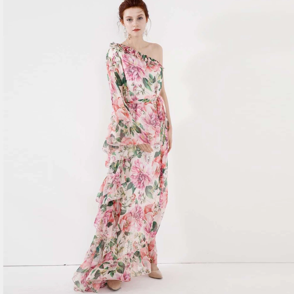 Дизайнерские 2020 летнее сексуальное платье с одним плечом Цветочный принт