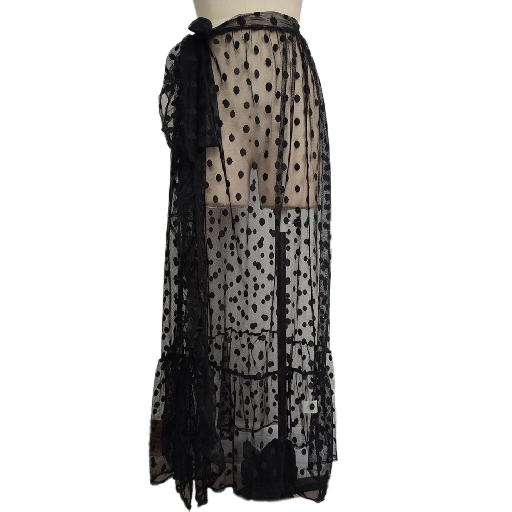 

2020 New Sexy Split Summer Sheer Sarong Dot Black/White Beach Dress Bikini Cover-up Monokini Hawaii Vacation Bikini Wrap Skirt