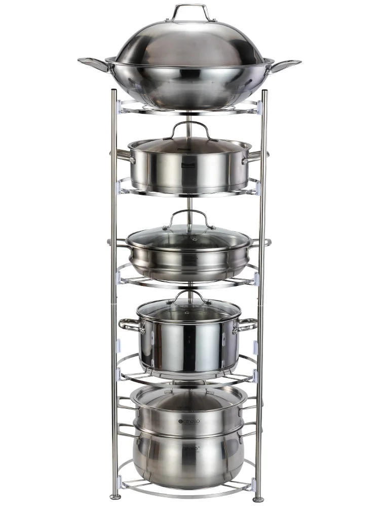 Stainless Steel Shelf Kitchen Pot Rack Multi-layer Pot Rack Household Multi-functional Triangular Receptacle Rack With Round