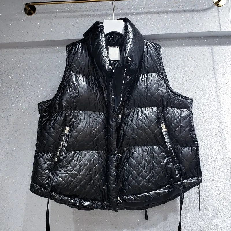 

Winter Casual Cotton Waistcoat Women Street Style Loose Thick Warm Sleeveless Jacket Zipper Diamond Lattice Down Vest Female