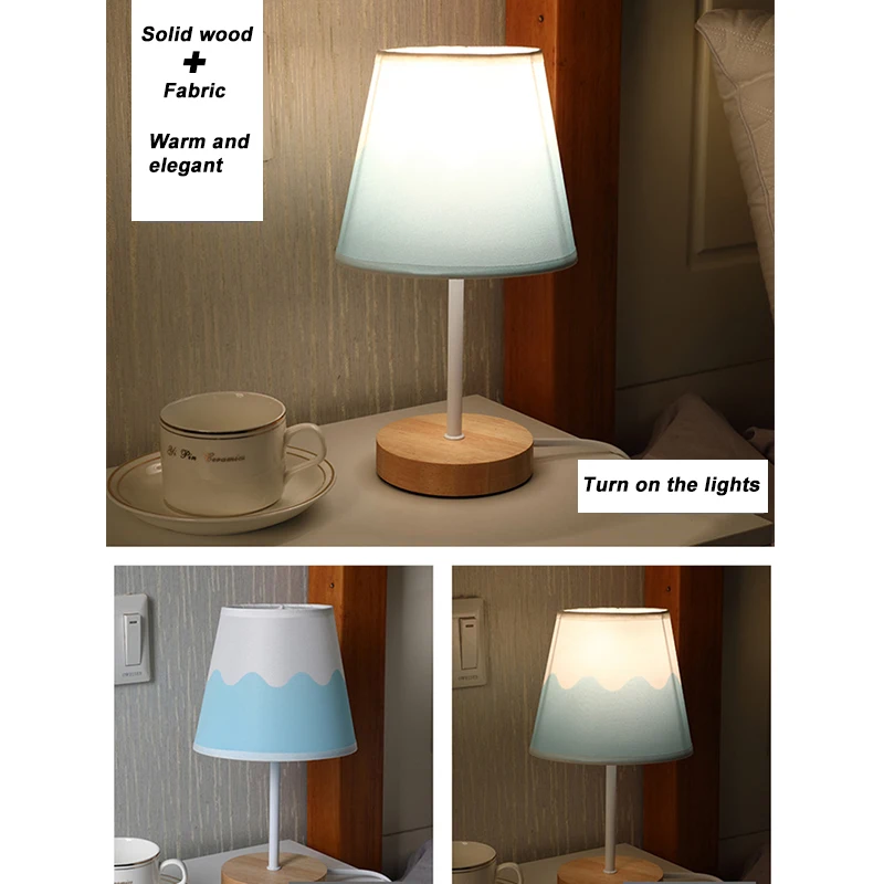

1Pc Nordic Cloth Lampshade Warm Desk Lamp Home Bedroom Bedside LED Remote Control Night Light
