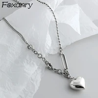 foxanry 925 stamp necklace 2021 trend vintage simple sweet love heart splicing chain girls party jewelry birthday gift