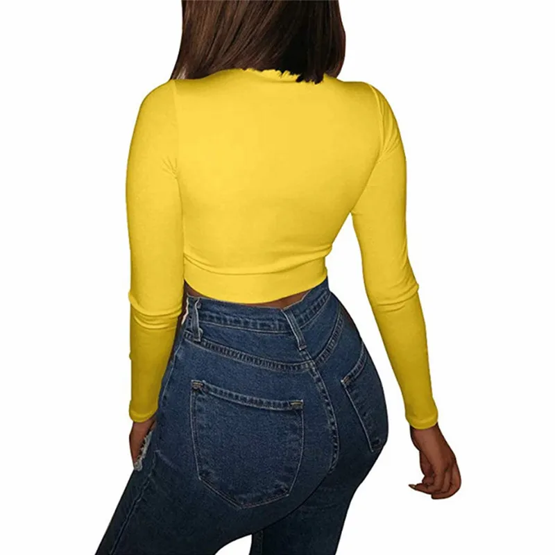 

Women Solid Turtle Neck Long Sleeve Crop Top Pullover Casual Tank Blouse Top New