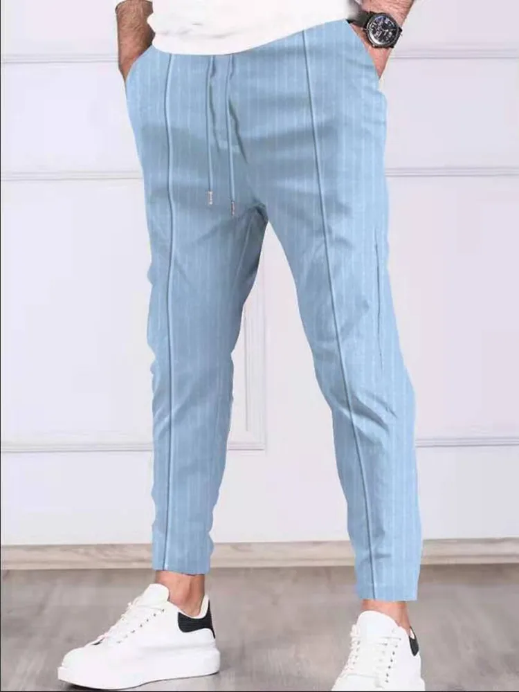 

Брюки-Карандаш мужские в полоску, тонкие эластичные облегающие штаны со средней талией, Повседневная Уличная одежда, весна-лето
