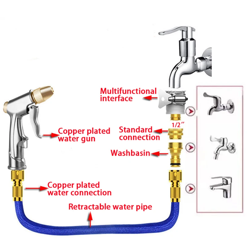 Садовый шланг растягивающийся гибкий для мойки автомобилей 25-150 футов