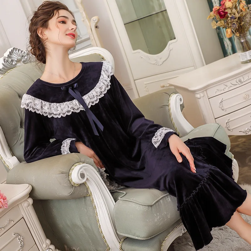 

Теплая кружевная свободная ночная рубашка, Женская длинная ночная рубашка, одежда для сна, женская одежда для сна принцессы, ночная рубашка до щиколотки, платье