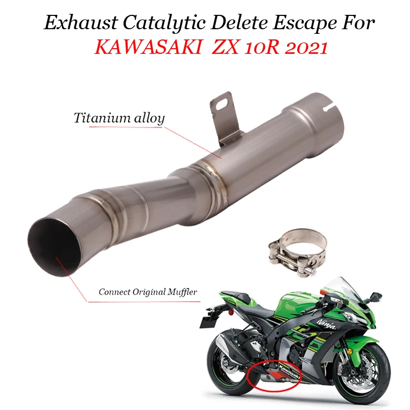 

For kawasaki ZX-10R ZX10R 2021 Motorcycle Exhaust Escape Moto System Modify Muffler Catalyst Delete Titanium Alloy Mid Link Pipe