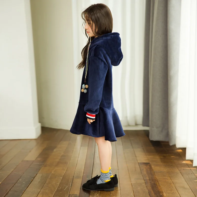 Платье для девочек зимнее платье детей вельветовое с длинным рукавом вечернее