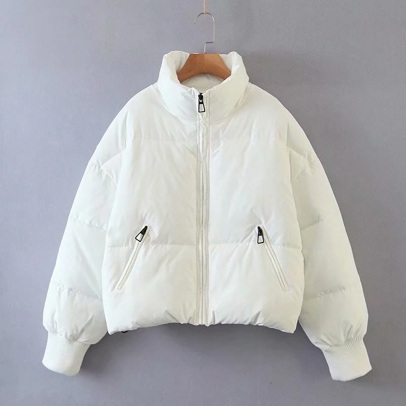 INS Style Women's 2021 Autumn and Winter Style Stand-up Collar Zippered Bread Suit Double Pocket Long Sleeve Basic Cotton Suit