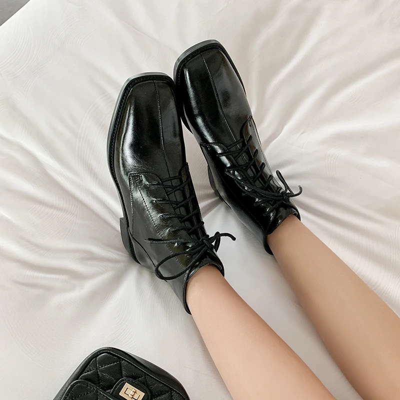 INS/Лидер продаж женские ботильоны из натуральной кожи воловьей с квадратным