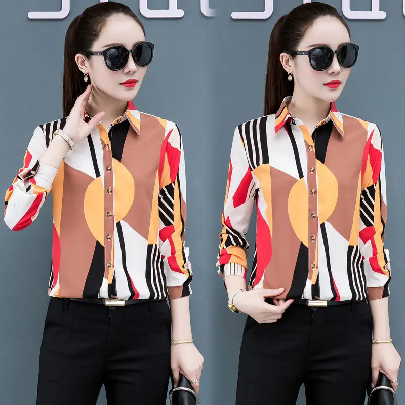 

Autumn Korean Fashion Chiffon Women Shirts Office Lady Women Blouses Striped Loose Womens Tops and Blouses Femininas